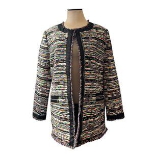 Rainbow Boucle Tweed Jacket M fringe long EUC